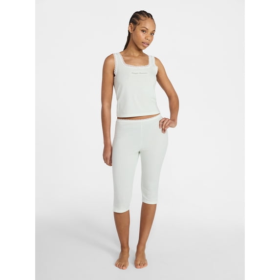 No Boundaries Lace Tank Top and Capri Pants Sleep Set, 2-Piece, Women's XXS-3X