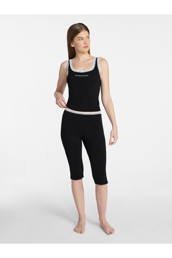 Lace Tank Top and Capri Pants Sleep Set, 2-Piece, Women's XXS-3X