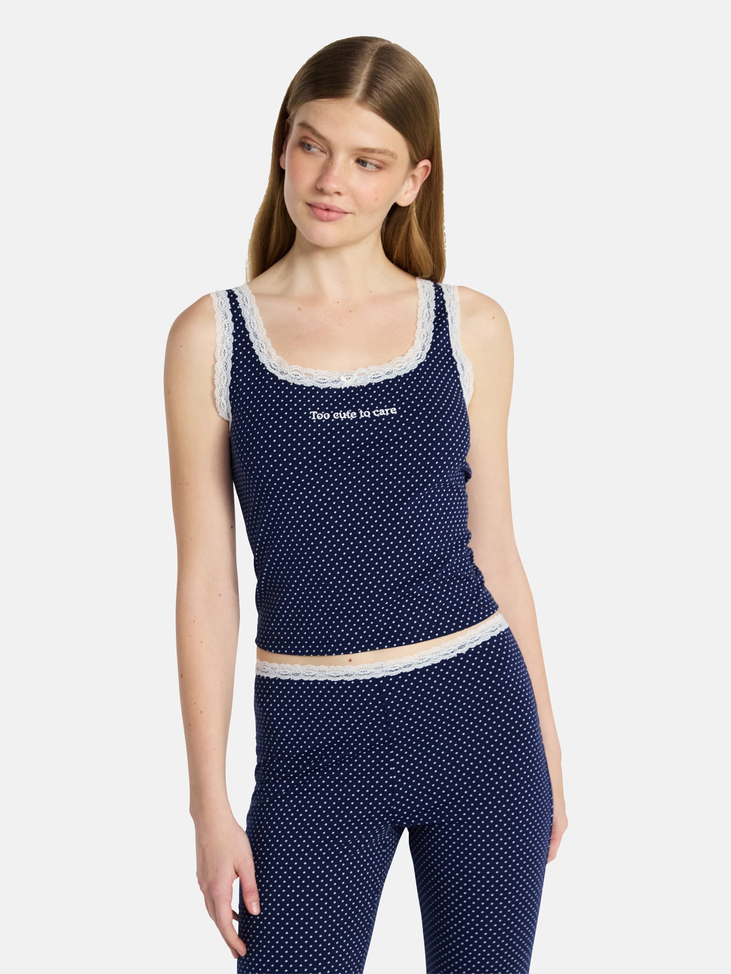 No Boundaries Single Jersey Lace Sleep Tank Top, Women's XXS-3X