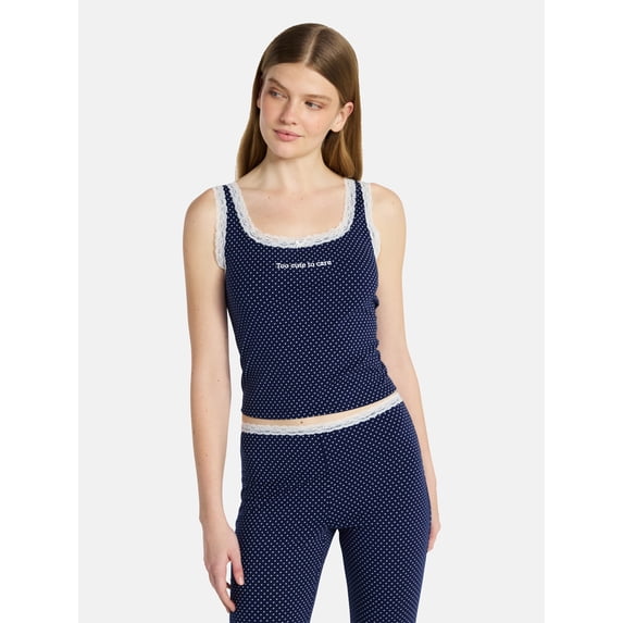 No Boundaries Single Jersey Lace Sleep Tank Top, Women's XXS-3X