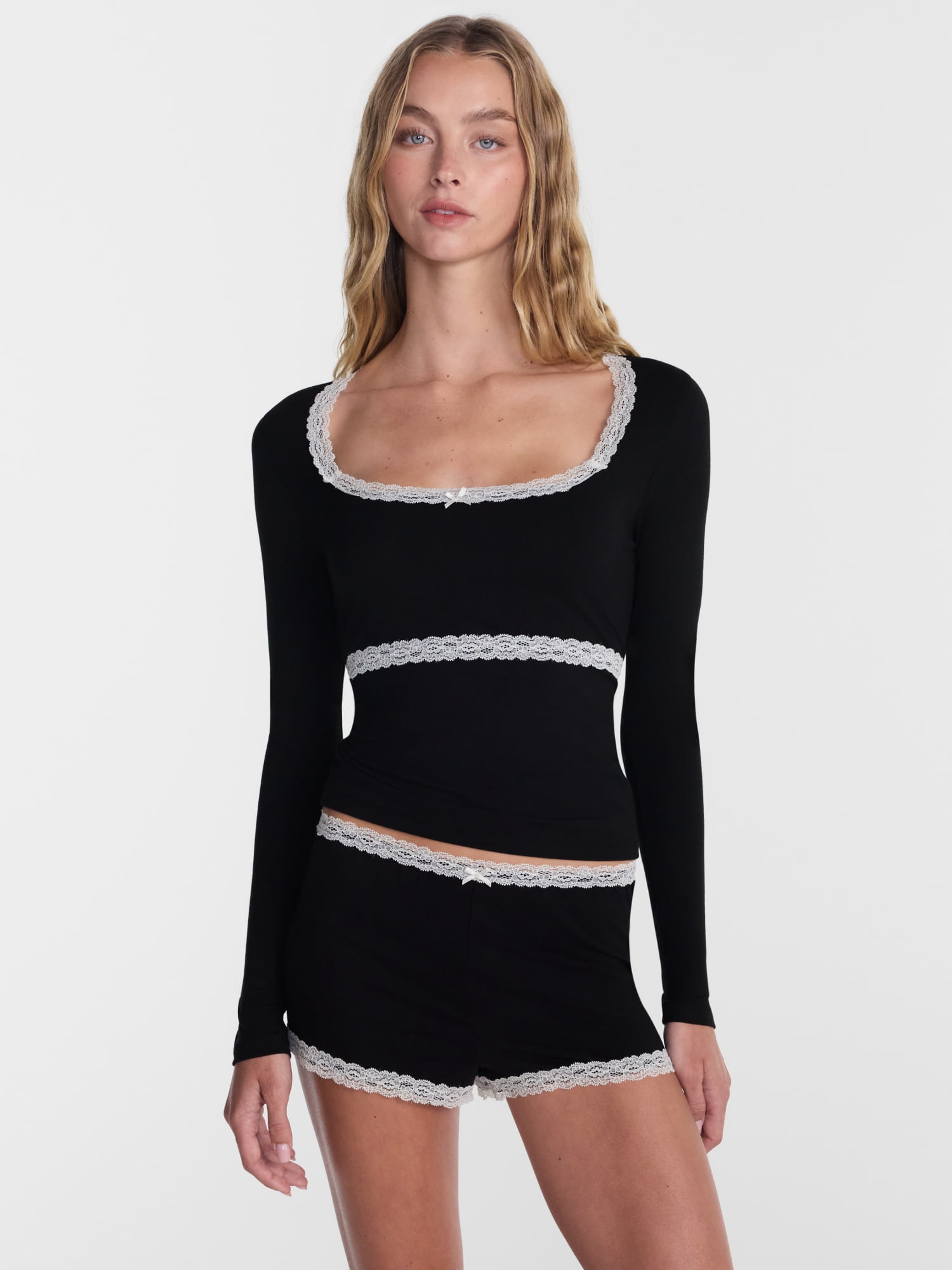 No Boundaries Sleep Lace Top with Long Sleeves, Women’s XXS-3X