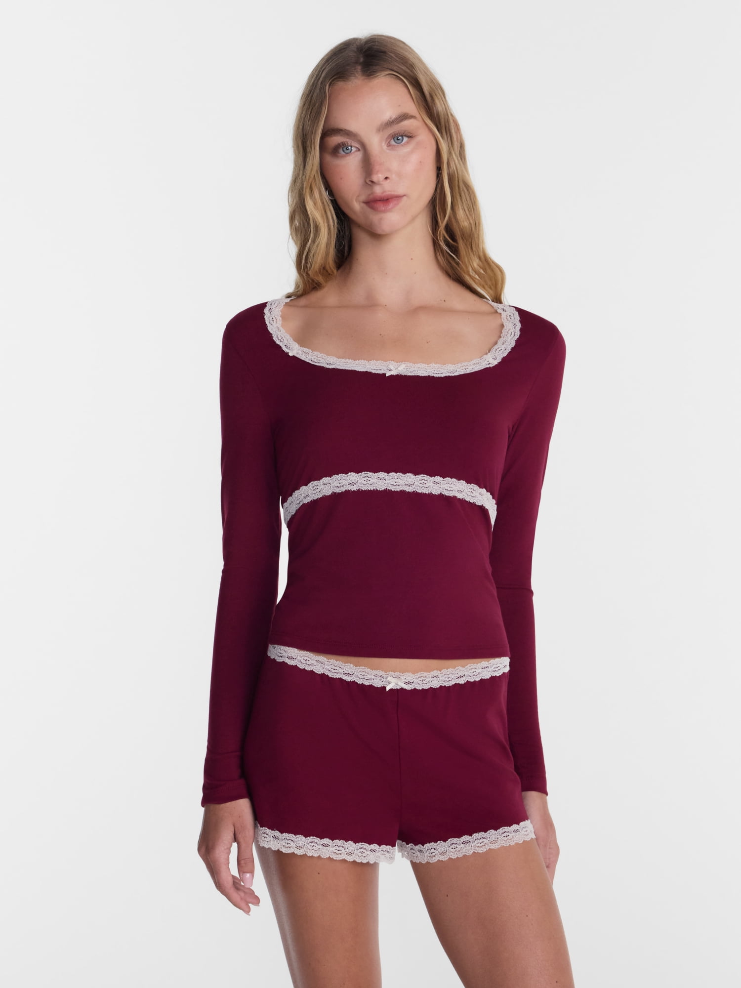 No Boundaries Sleep Lace Top with Long Sleeves, Women’s XXS-3X