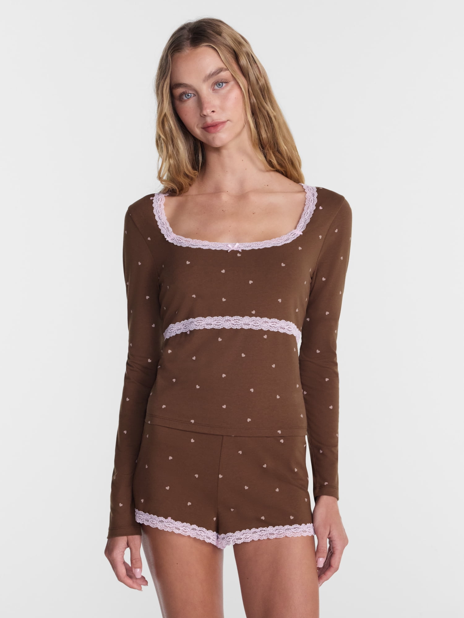 No Boundaries Sleep Lace Top with Long Sleeves, Women’s XXS-3X