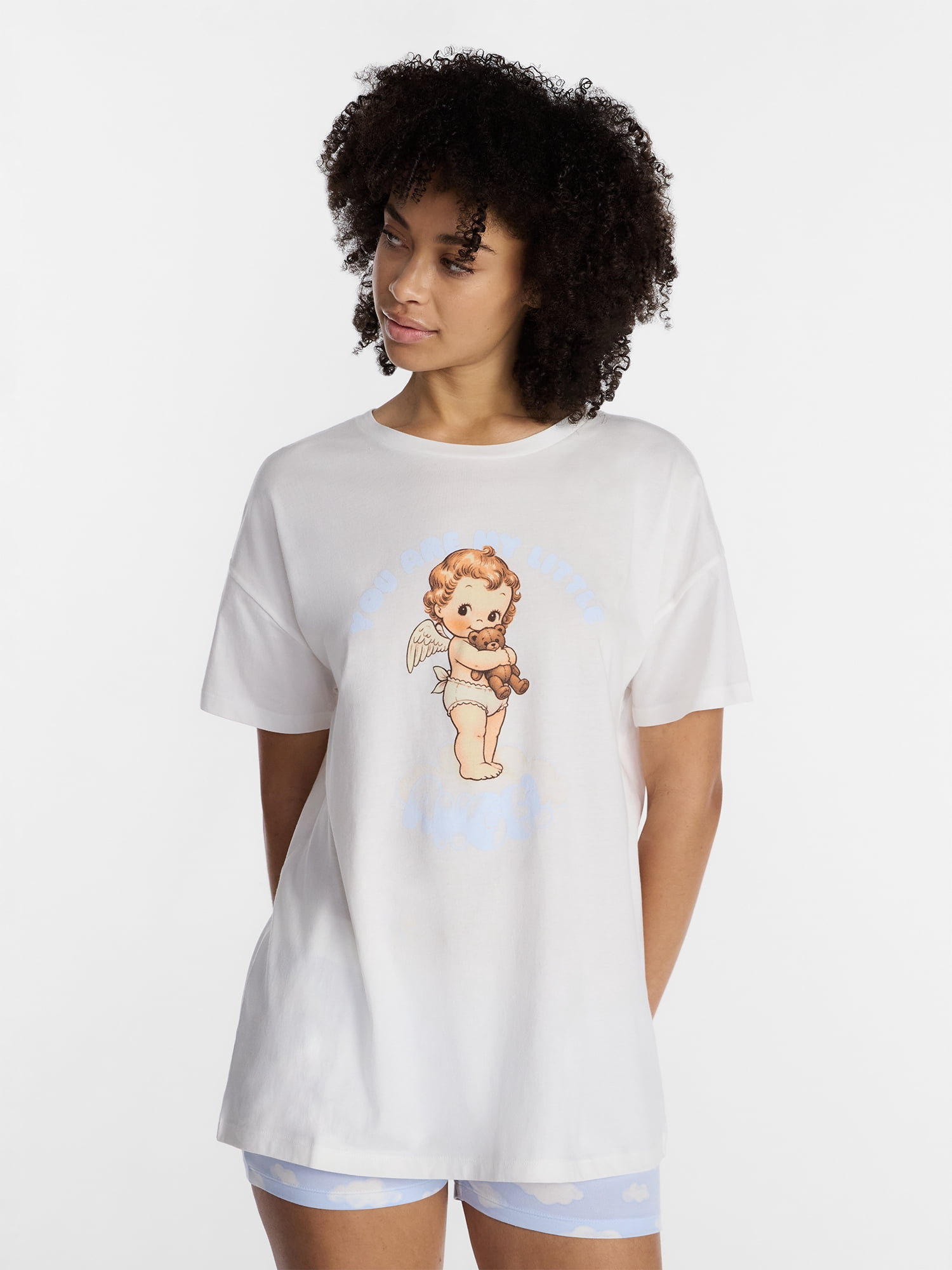 No Boundaries Sleepwear Oversized Graphic Cotton Tee, Women’s and Women’s Plus XXS-3X