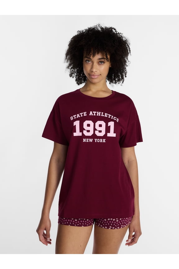 Women’s and Women’s Plus Cotton Sleepwear Graphic Oversized Tee, Sizes XXS – 3X