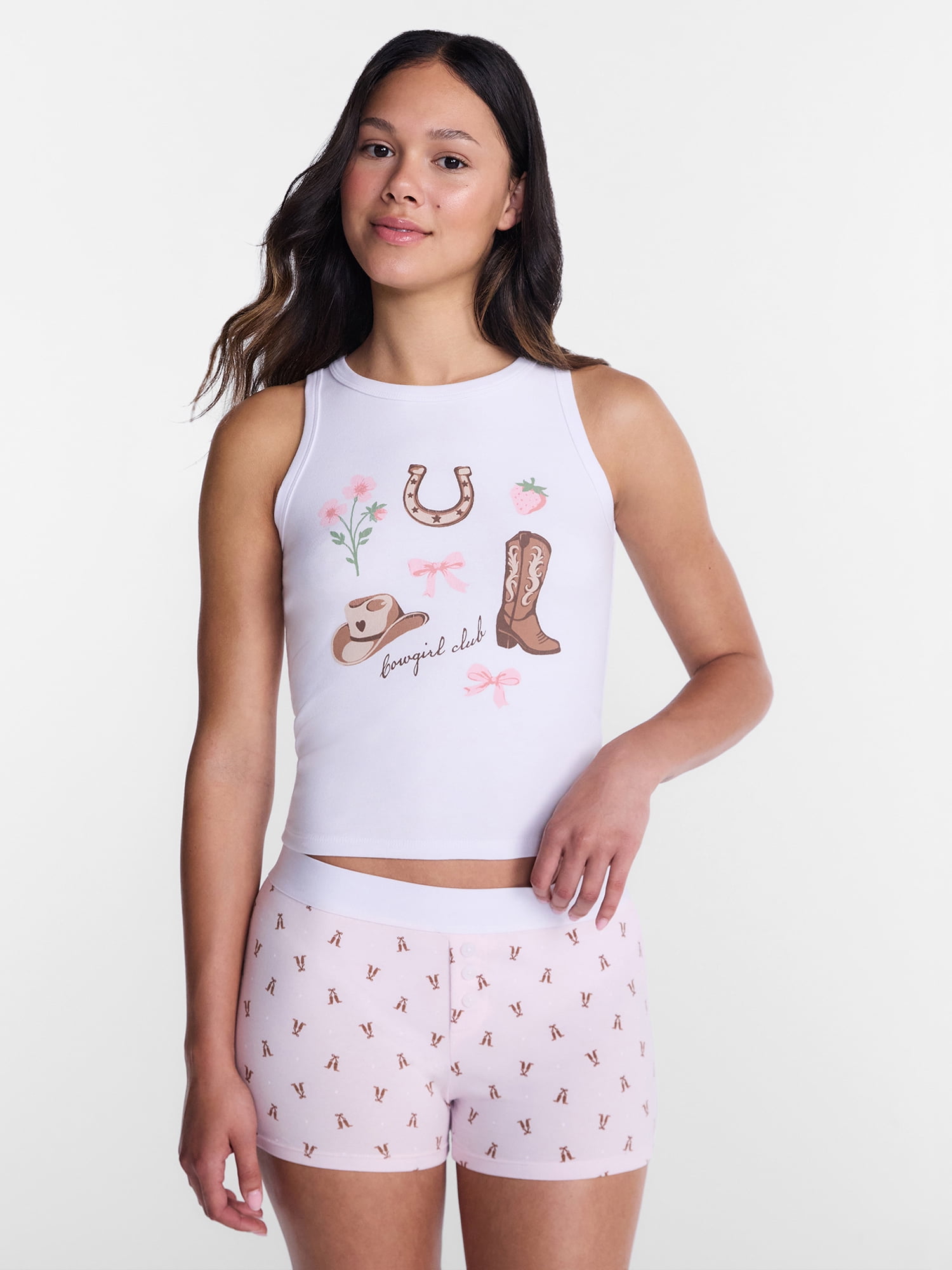 No Boundaries Sleepwear Ribbed Tank Top and Boxers Set from our Cloud Core Collection, 2 Piece, Women’s and Women’s Plus XXS-3X