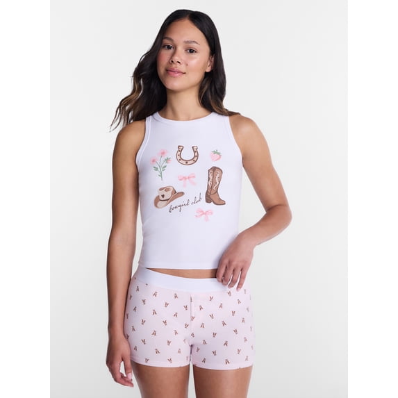 No Boundaries Sleepwear Ribbed Tank Top and Boxers Set from our Cloud Core Collection, 2 Piece, Women’s and Women’s Plus XXS-3X