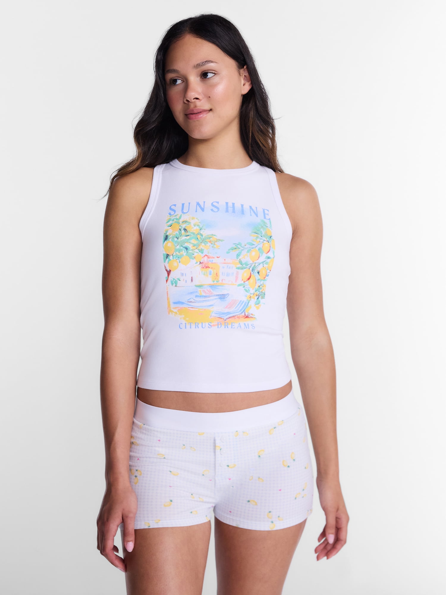 No Boundaries Sleepwear Ribbed Tank Top and Boxers Set from our Cloud Core Collection, 2 Piece, Women’s and Women’s Plus XXS-3X