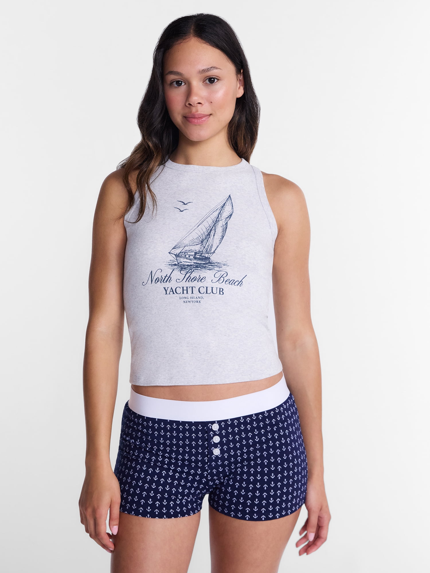 No Boundaries Sleepwear Ribbed Tank Top and Boxers Set from our Cloud Core Collection, 2 Piece, Women’s and Women’s Plus XXS-3X