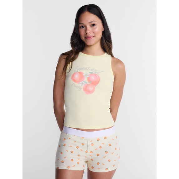 No Boundaries Sleepwear Ribbed Tank Top and Boxers Set from our Cloud Core Collection, 2 Piece, Women’s and Women’s Plus XXS-3X
