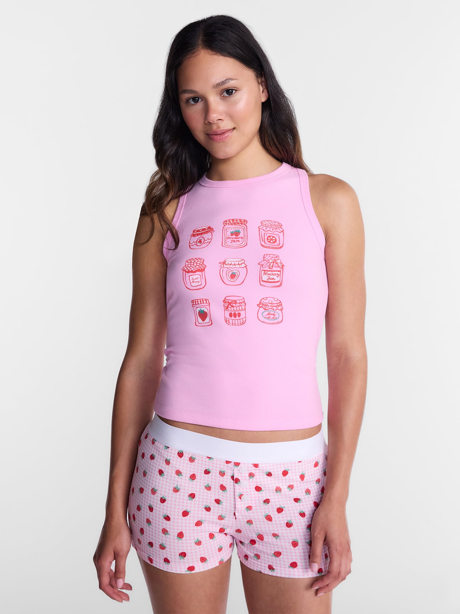 No Boundaries Sleepwear Ribbed Tank Top and Boxers Set from our Cloud Core Collection, 2 Piece, Women’s and Women’s Plus XXS-3X