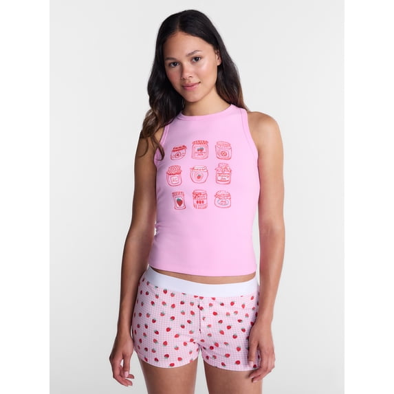 No Boundaries Sleepwear Ribbed Tank Top and Boxers Set from our Cloud Core Collection, 2 Piece, Women’s and Women’s Plus XXS-3X
