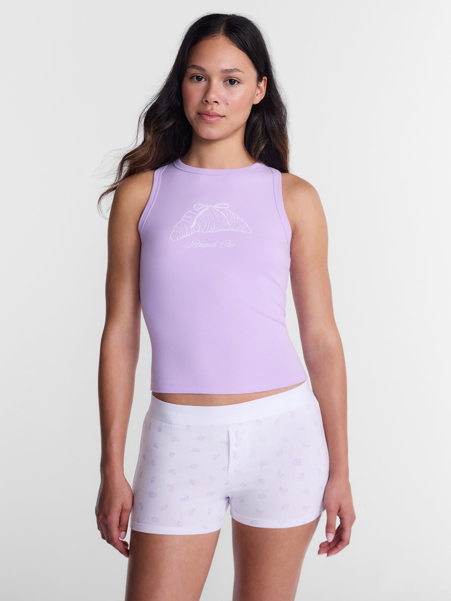 No Boundaries Sleepwear Ribbed Tank Top and Boxers Set from our Cloud Core Collection, 2 Piece, Women’s and Women’s Plus XXS-3X