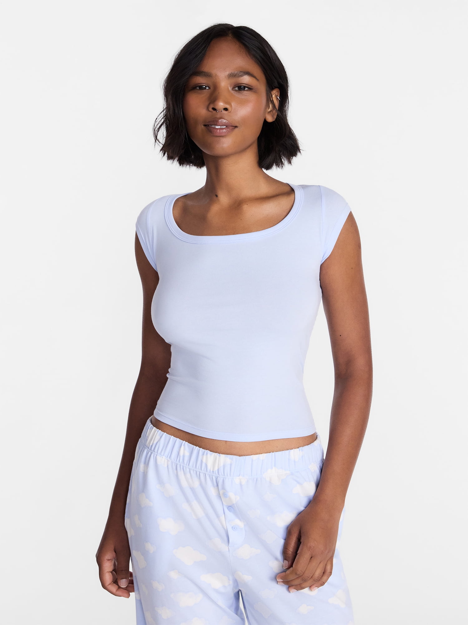 No Boundaries Cloud Core Sleepwear Scoop Neck Top, Women's XXS-3X