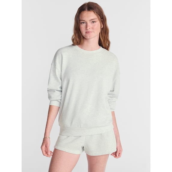 No Boundaries Pullover Crewneck Sleep Top with Long Sleeves, Women's XXS-3X