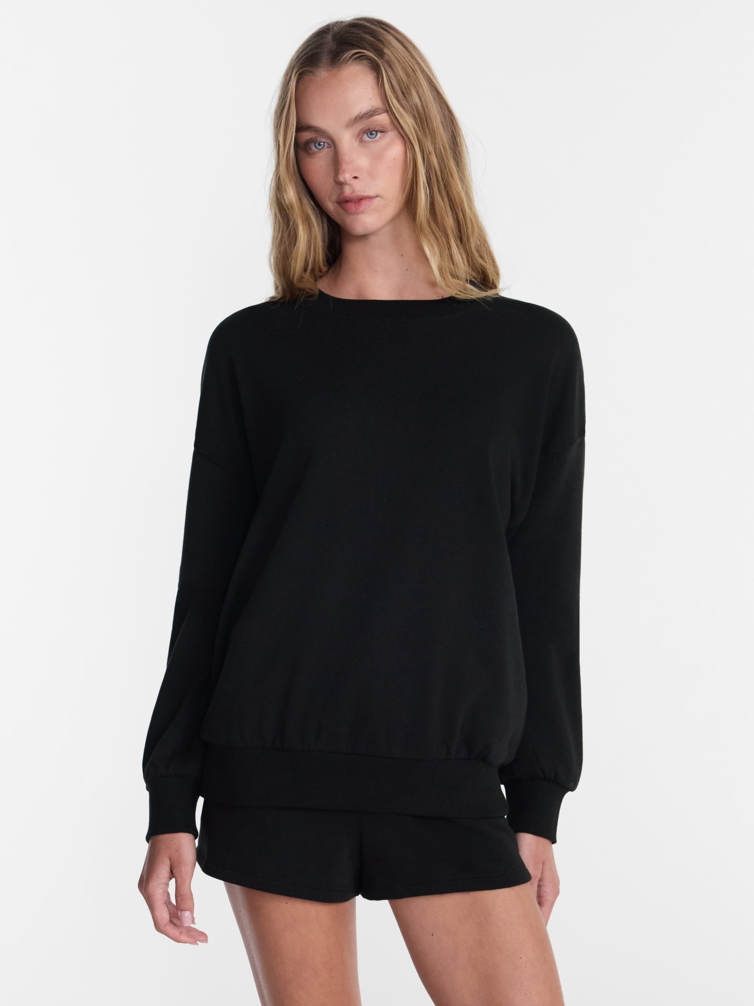 No Boundaries Pullover Crewneck Sleep Top with Long Sleeves, Women's XXS-3X
