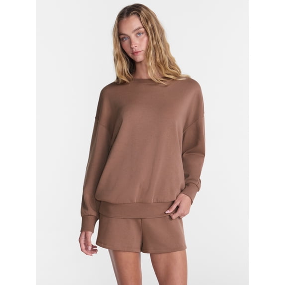 No Boundaries Pullover Crewneck Sleep Top with Long Sleeves, Women's XXS-3X