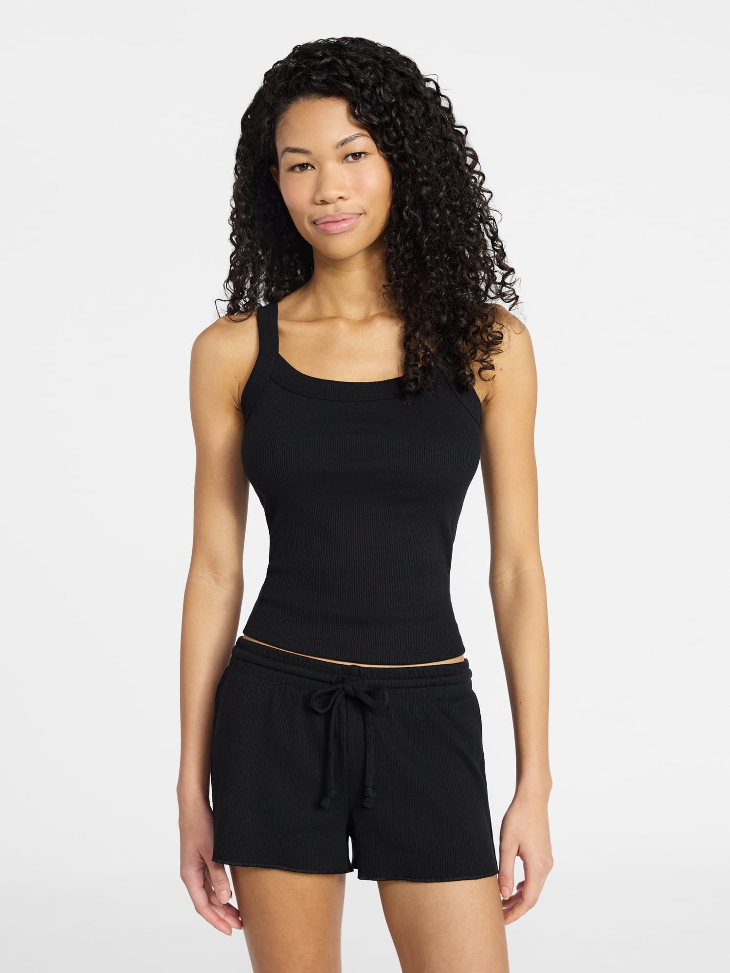 No Boundaries Sleep Ribbed Tank and Shorts Set, 2-Piece, Women’s XXS-3X