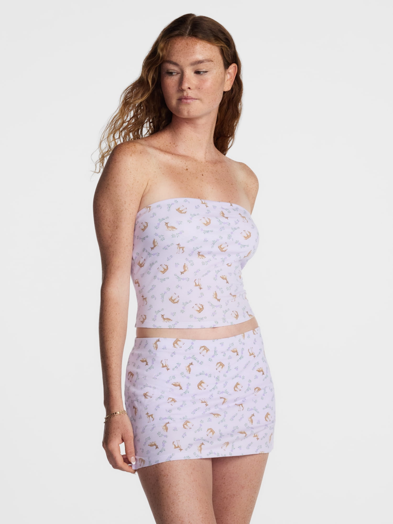 No Boundaries Sleepwear Tube Top and Skort Set from our Cloud Core Collection, 2 Piece, Women’s and Women’s Plus XXS-3X