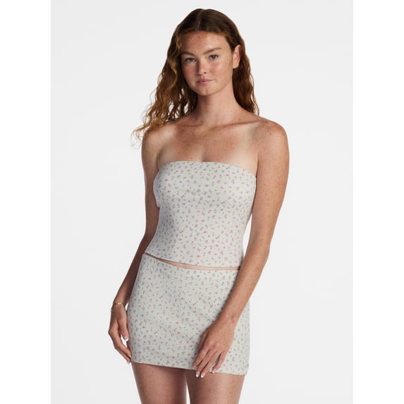 No Boundaries Sleepwear Tube Top and Skort Set from our Cloud Core Collection, 2 Piece, Women’s and Women’s Plus XXS-3X