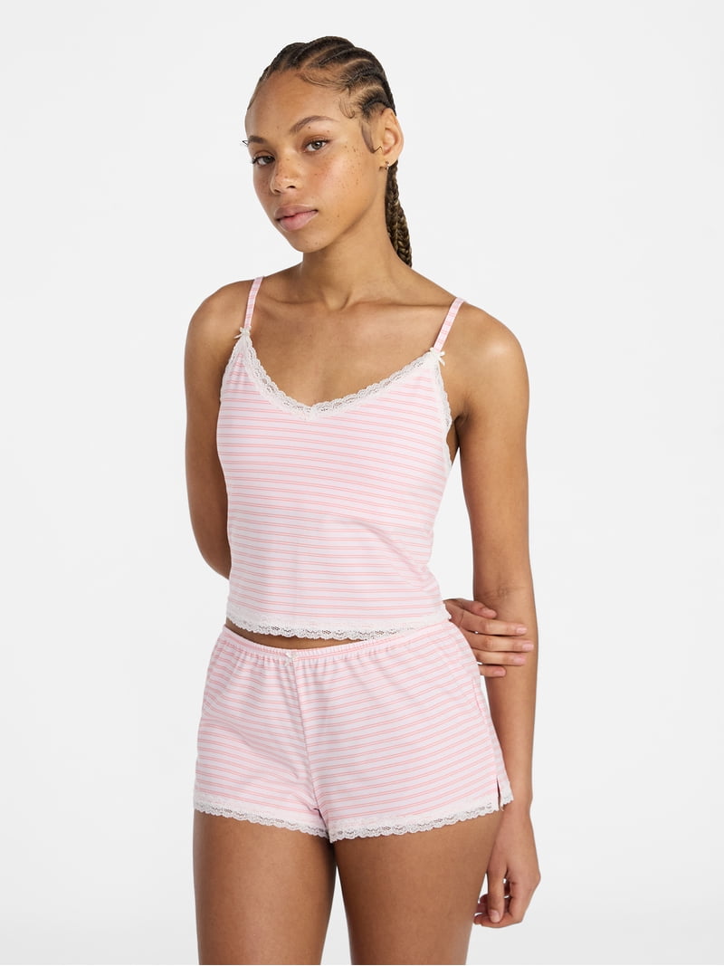 No Boundaries Lace Cami and Shorts Sleep Set, 2-Piece, Women's XXS