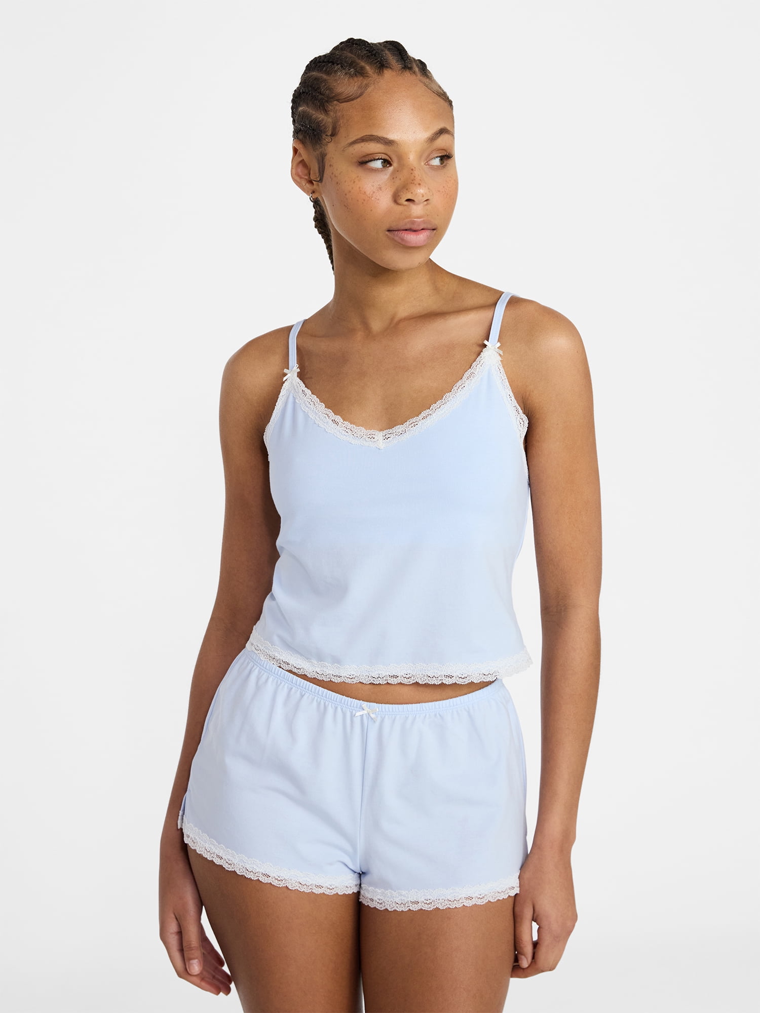 No Boundaries Lace Cami and Shorts Sleep Set, 2-Piece, Women's XXS