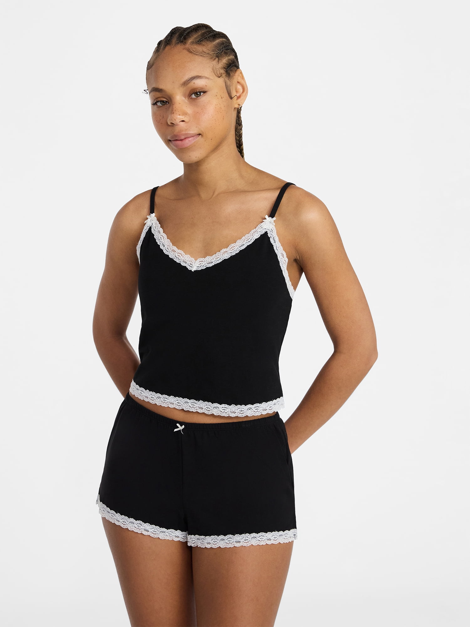 No Boundaries Lace Cami and Shorts Sleep Set, 2-Piece, Women's XXS-3X
