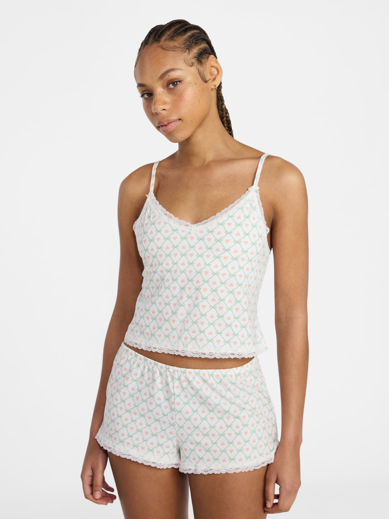No Boundaries Lace Cami and Shorts Sleep Set, 2-Piece, Women's XXS-3X