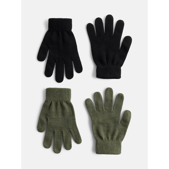 No Boundaries Women's Ribbed Knit Solid Gloves, 2 Pack