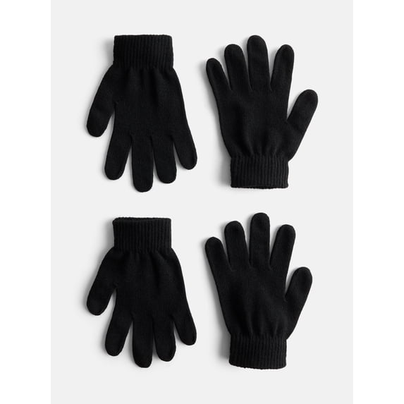 No Boundaries Women's Ribbed Knit Solid Gloves, 2 Pack