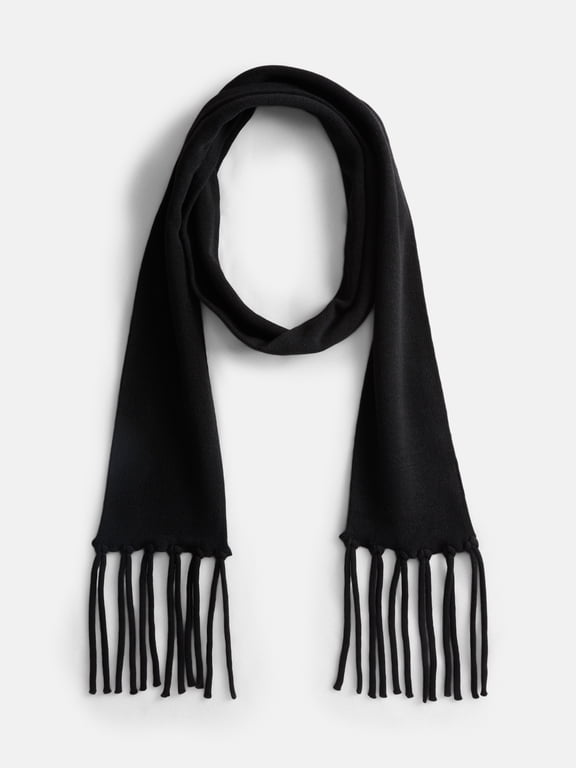 Women's Solid Scarf with Fringe, Black Soot