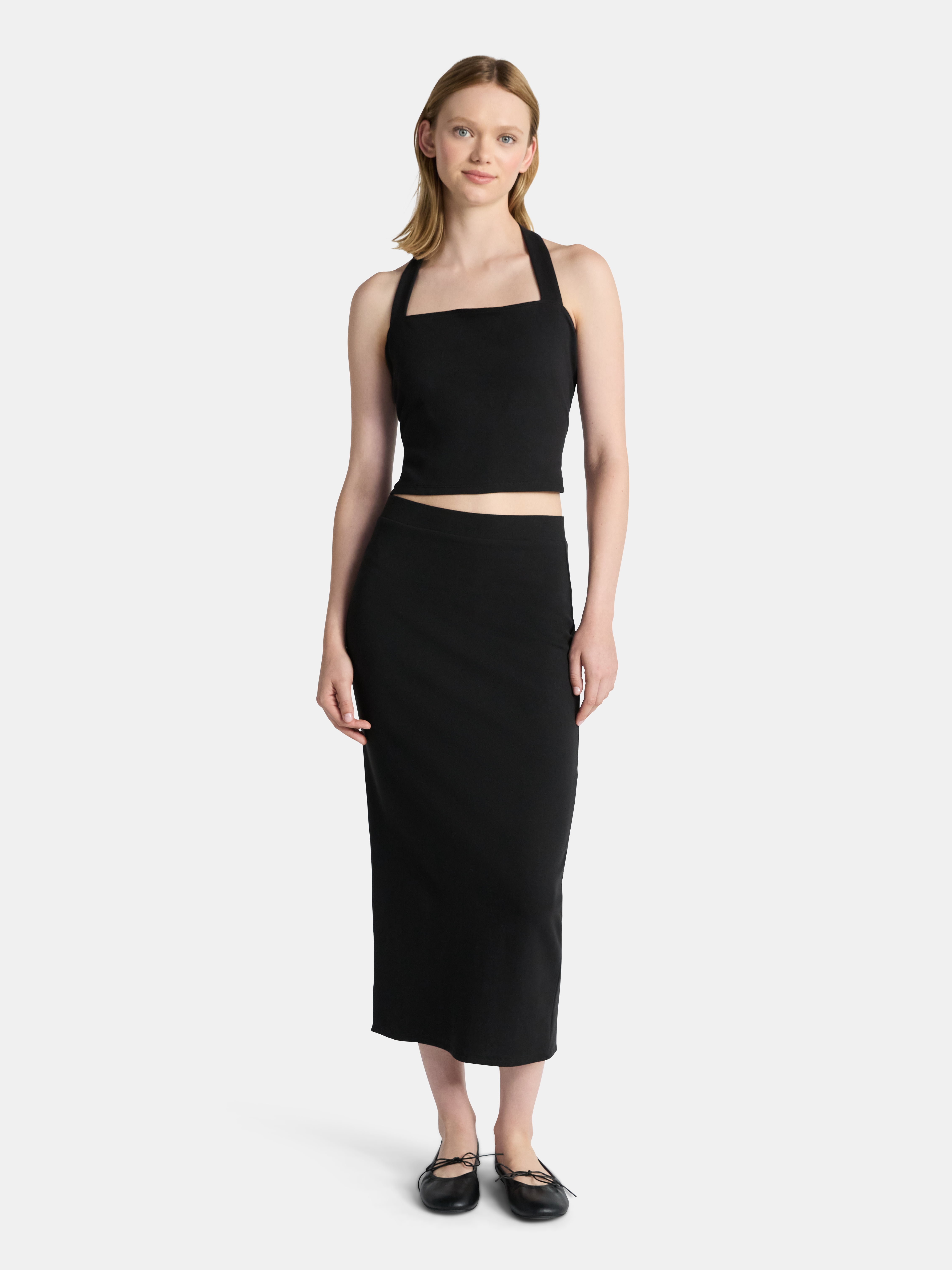 No Boundaries Square Neck Halter Top and Midi Skirt Set, 2-Piece, Women's