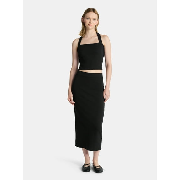 No Boundaries Square Neck Halter Top and Midi Skirt Set, 2-Piece, Women's