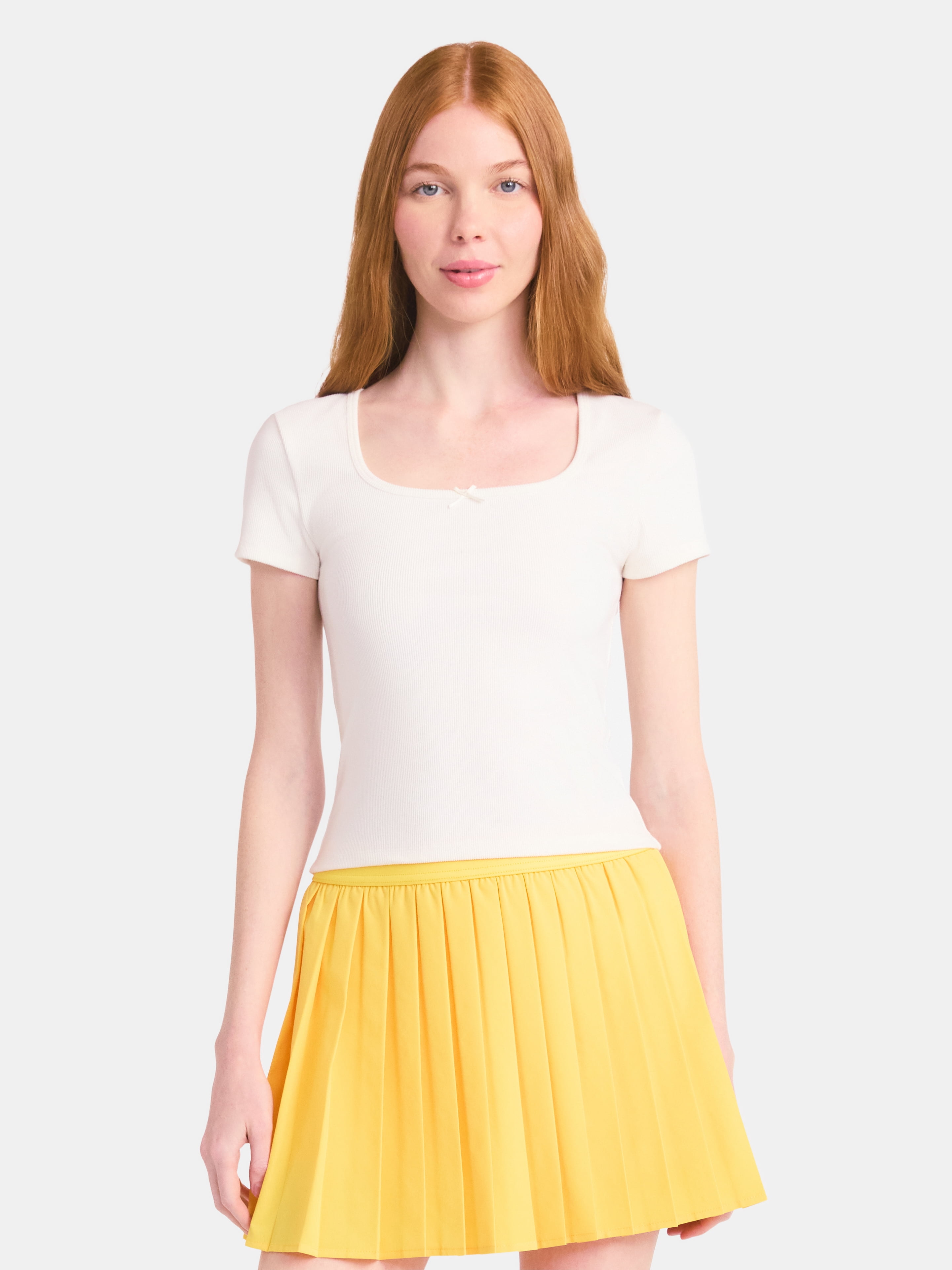 No Boundaries Square Neck Tee with Satin Bow, Women's