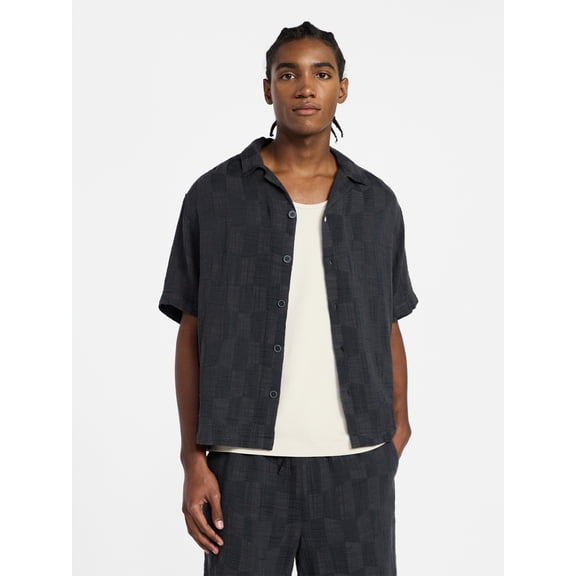 No Boundaries Check Gauze Shirt with Short Sleeves, Men's XS-5XL