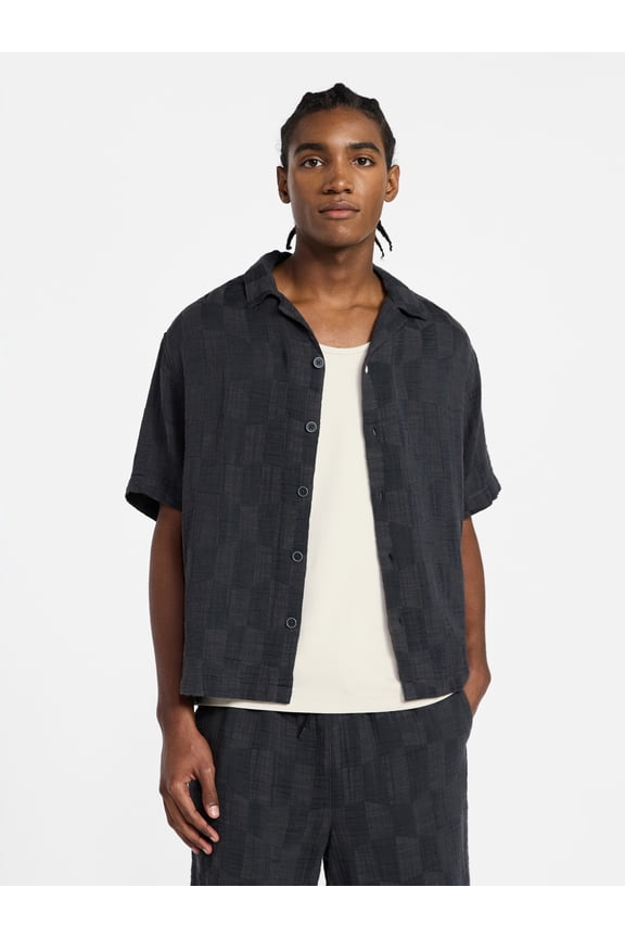 Check Gauze Shirt with Short Sleeves, Men's XS-5XL