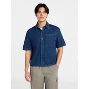 No Boundaries Denim Boxy Fit Shirt with Short Sleeves, Men's XS-4XLT