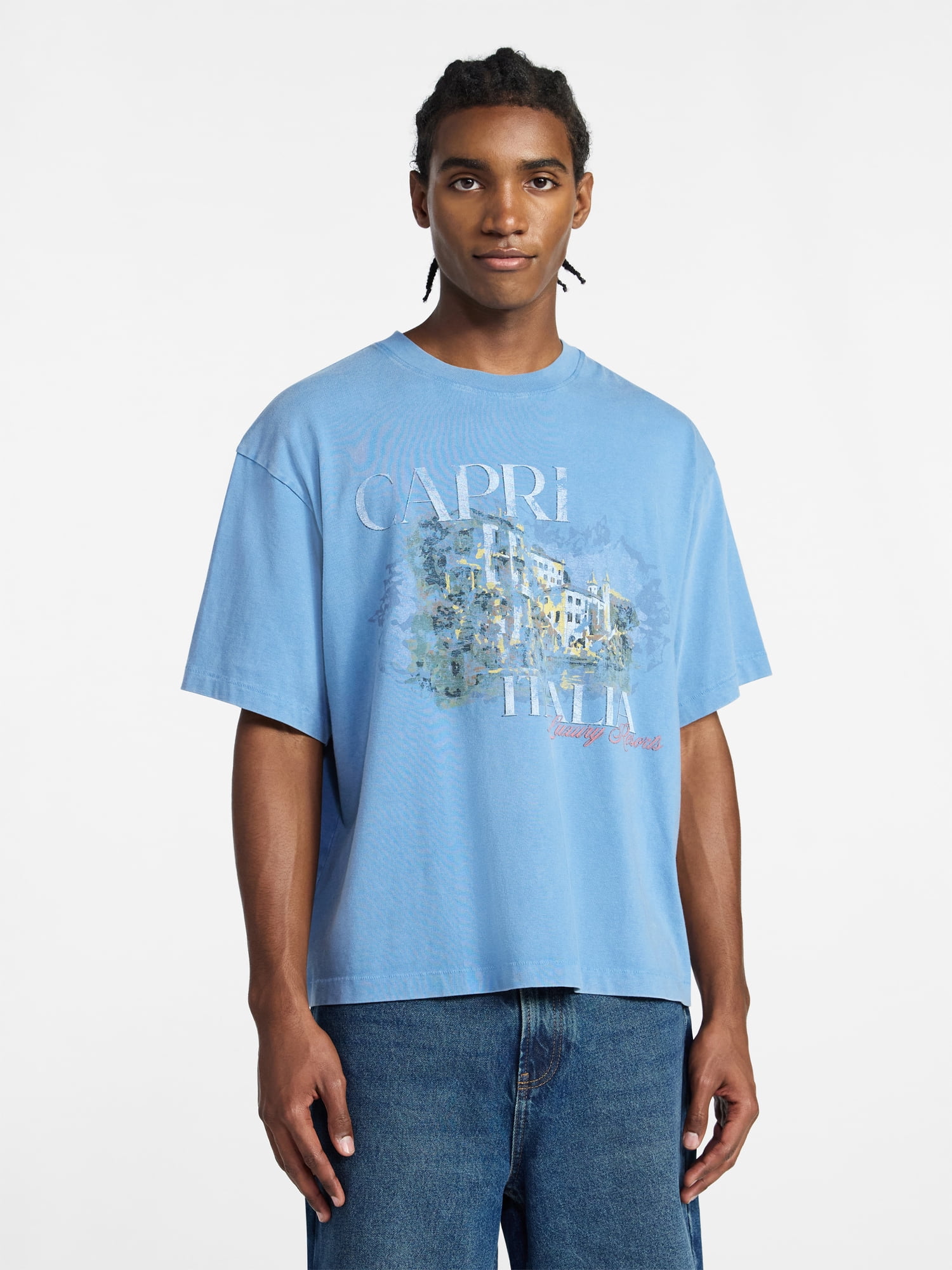 No Boundaries Boxy Fit Heavyweight Graphic Tee Shirt, Men's XS-4XLT