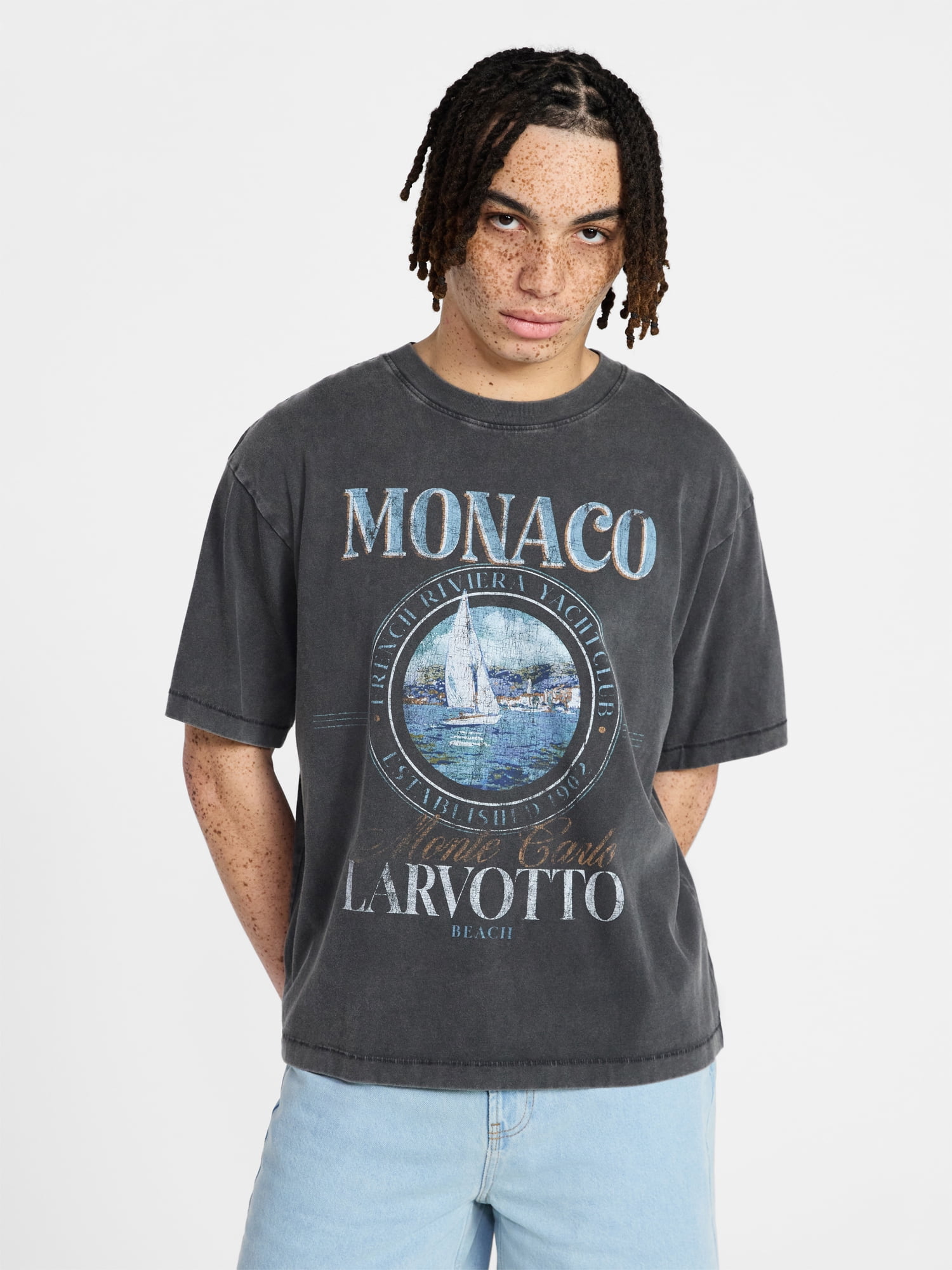 No Boundaries Boxy Fit Heavyweight Graphic Tee Shirt, Men's XS-4XLT