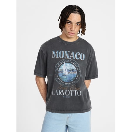 No Boundaries Boxy Fit Heavyweight Graphic Tee Shirt, Men's XS-4XLT