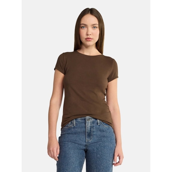 No Boundaries Crew Neck Tee with Short Sleeves, 1 or 3-Pack, Women’s Sizes XXS-XXL