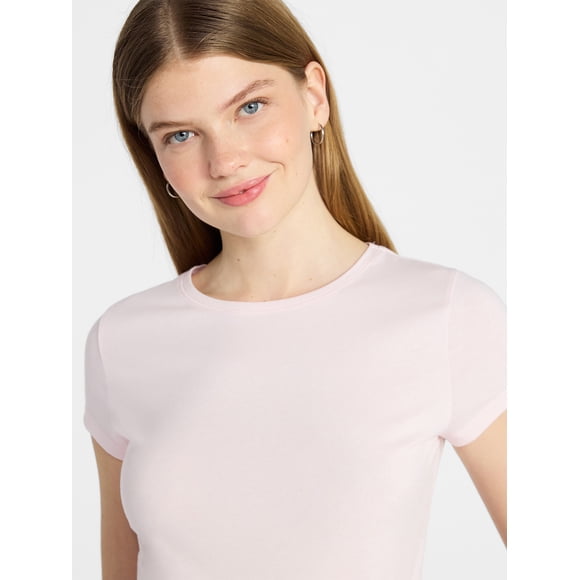 No Boundaries Crew Neck Tee with Short Sleeves, 1 or 3-Pack, Women’s