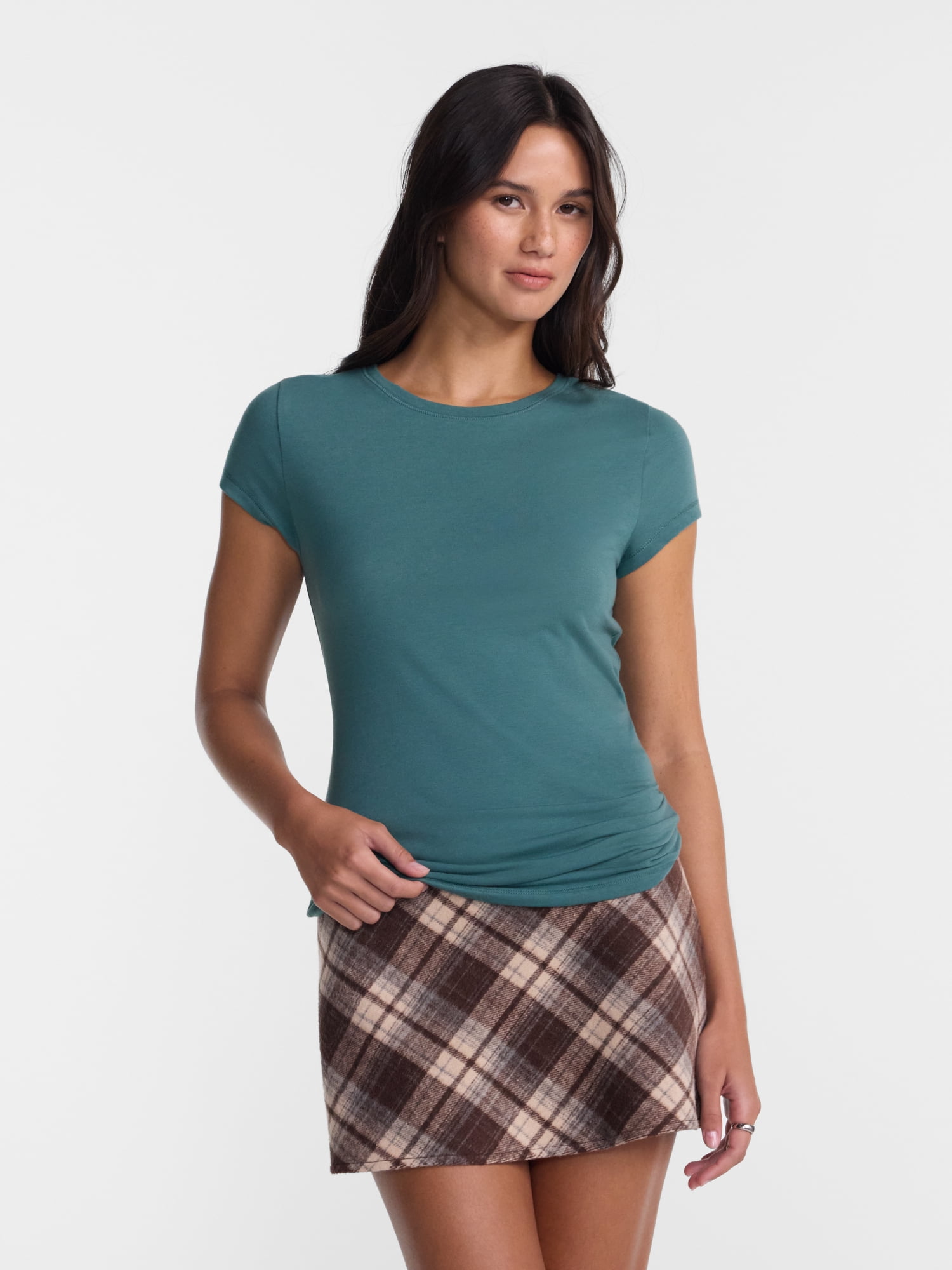 No Boundaries Crewneck Tee with Short Sleeves, Women's XXS-XXL