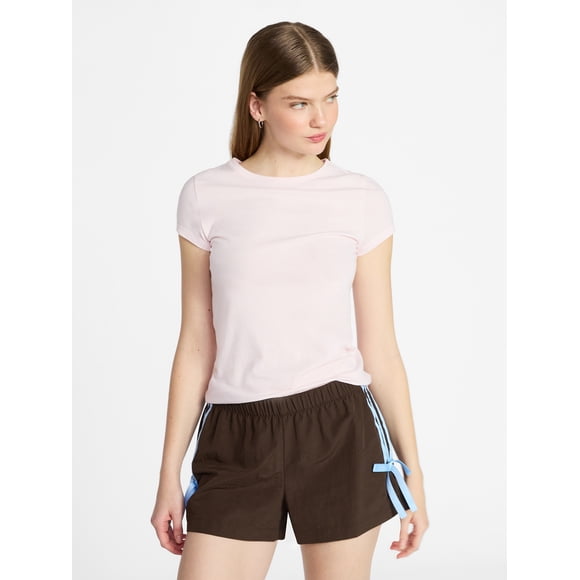 No Boundaries Crew Neck Tee with Short Sleeves, 1 or 3-Pack, Women’s