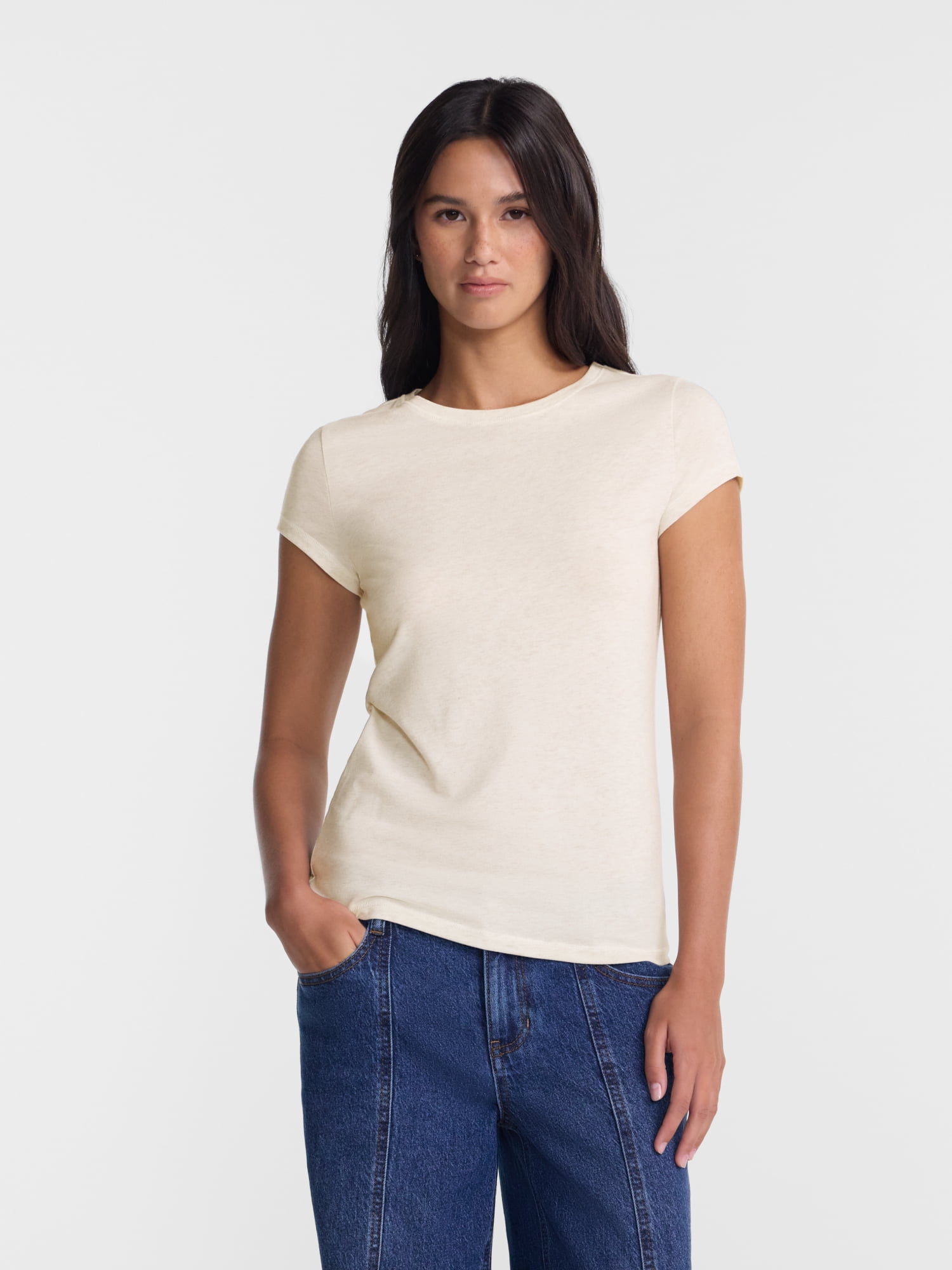No Boundaries Crewneck Tee with Short Sleeves, Women's XXS-XXL