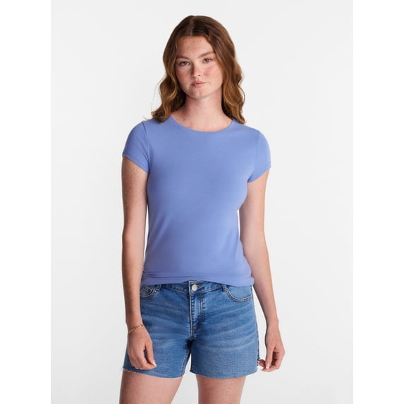 No Boundaries Crew Neck Tee with Short Sleeves, 1 or 3-Pack, Women’s