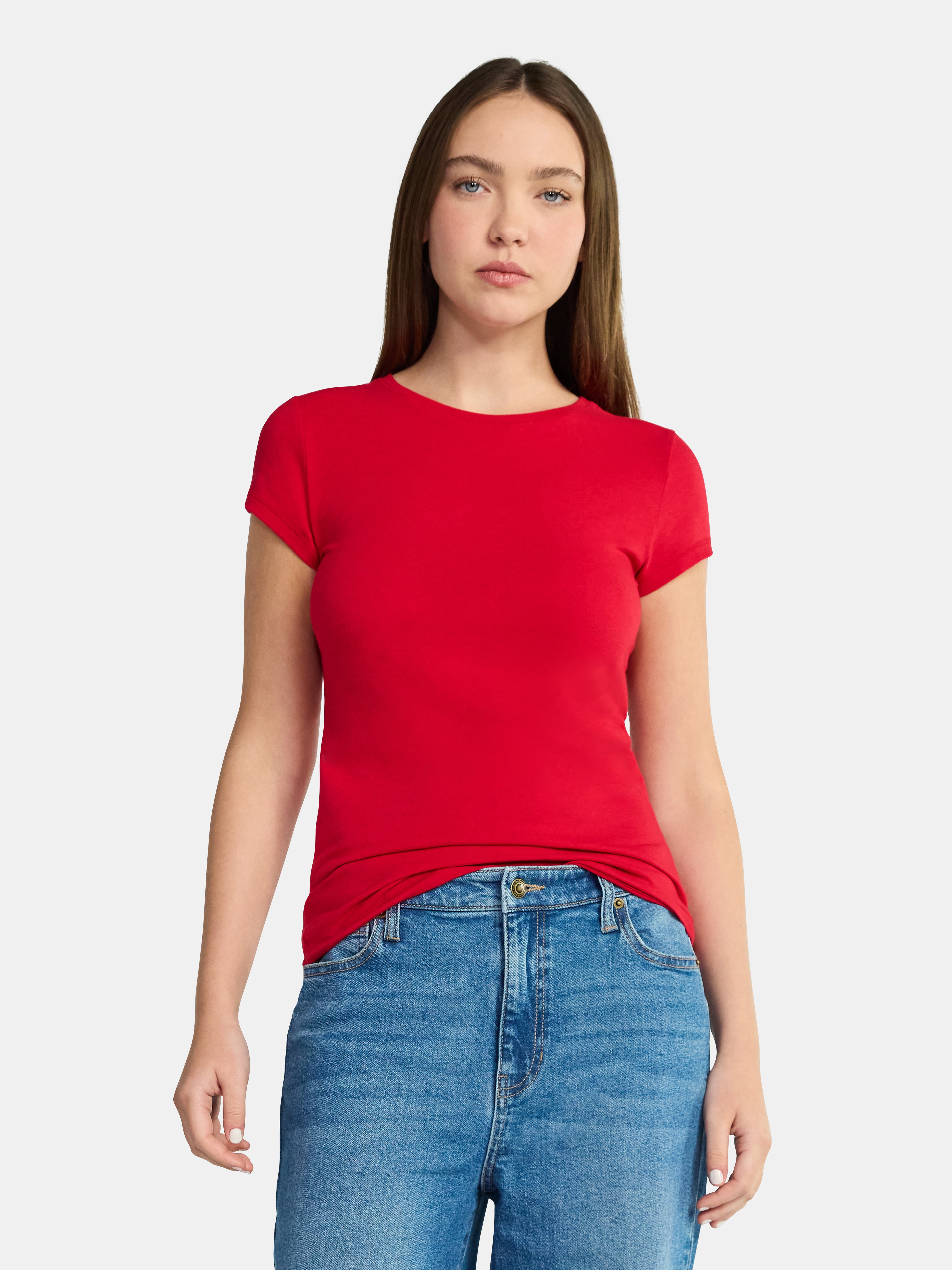 No Boundaries Crew Neck Tee with Short Sleeves, 1 or 3-Pack, Women’s