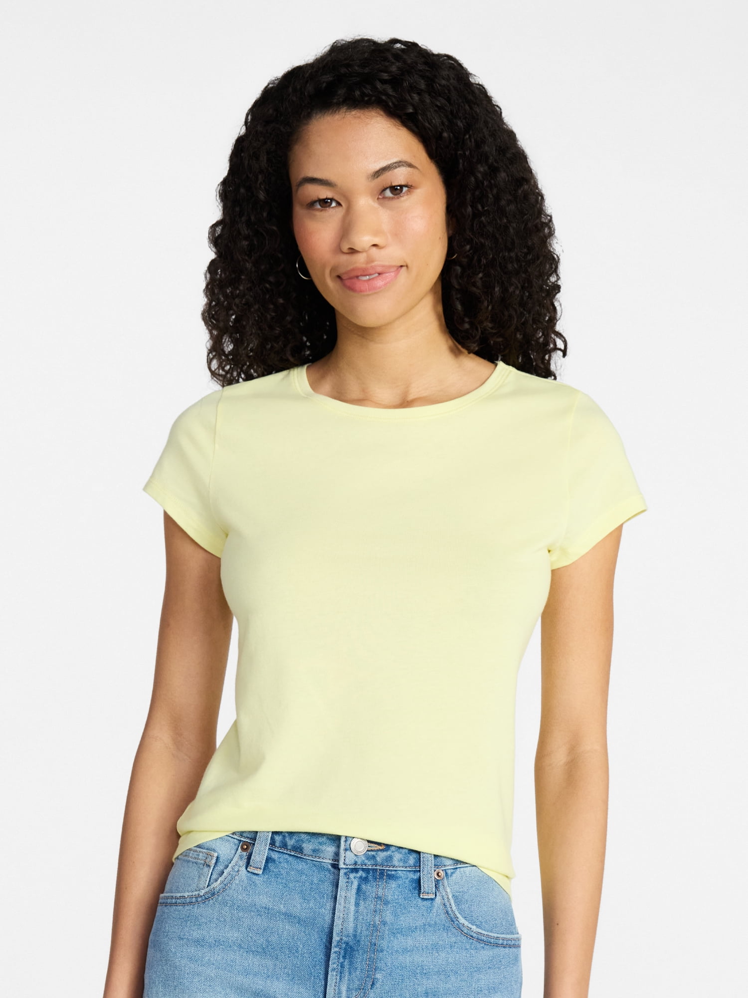 No Boundaries Crew Neck Tee with Short Sleeves, 1 or 3-Pack, Women’s Sizes XXS-XXL