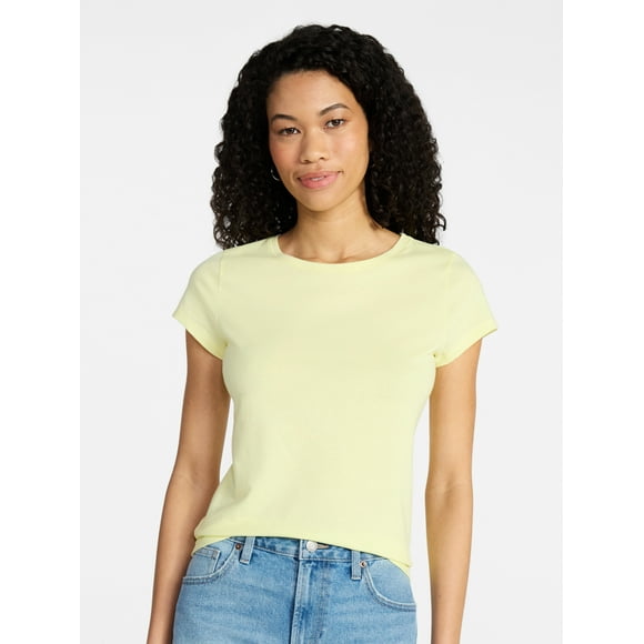 No Boundaries Crew Neck Tee with Short Sleeves, 1 or 3-Pack, Women’s Sizes XXS-XXL