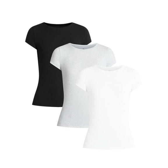 No Boundaries Crew Neck Tee with Short Sleeves, 1 or 3-Pack, Women’s